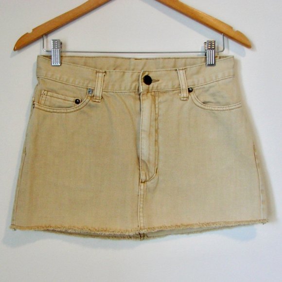 Free People Mini Skirt Beat of the Music Tan Khaki Denim Raw Hem Size 2 Small - Picture 3 of 16
